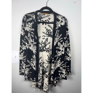 Women's Belldini Black & Beige Floral Open Cardigan Sweater S
